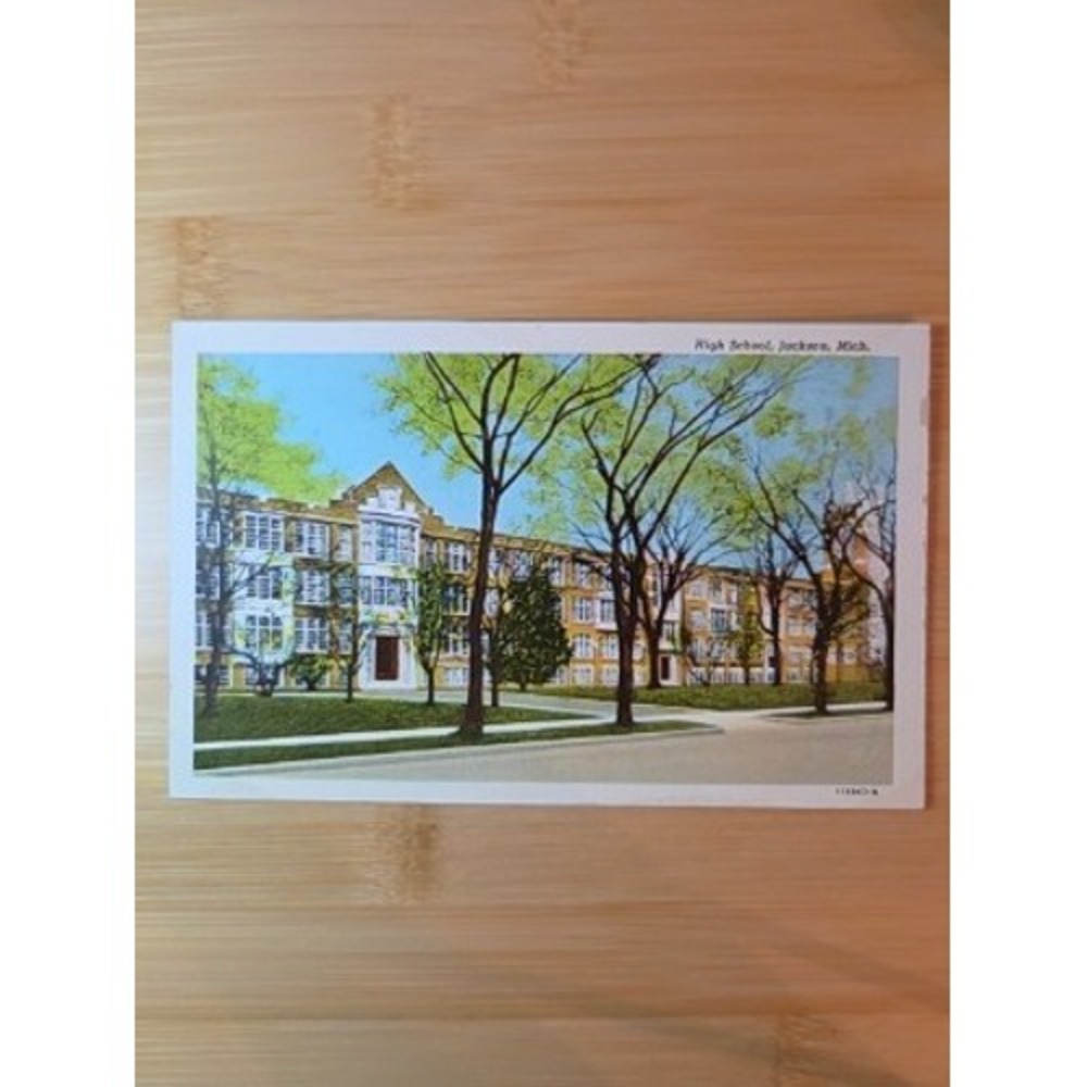 Vintage High School Jackson Michigan Linen Postcard 114947 N